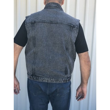 (image for) Men's Gray Denim 6 button front vest with snap down collar